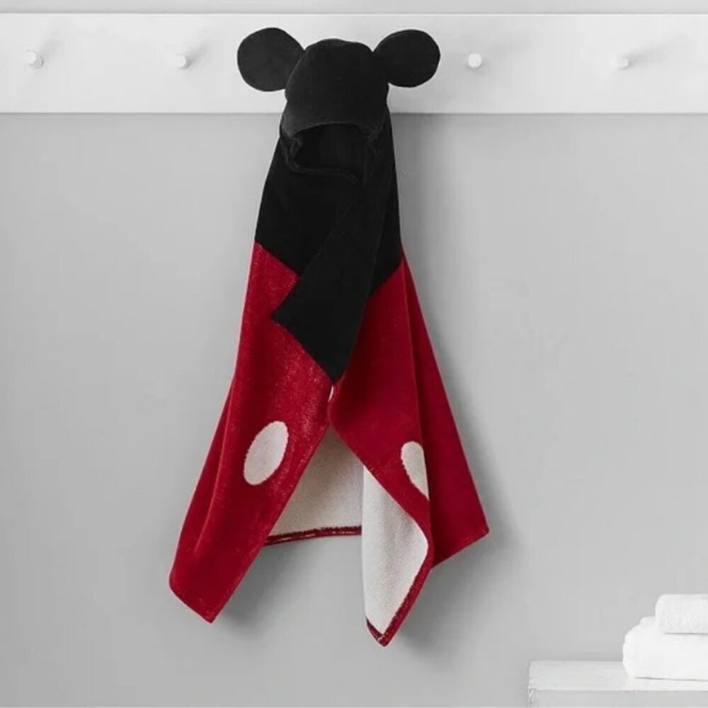 Pottery Barn NWT Disney Mickey Mouse Baby Bath Hooded Towel Wrap with Ears